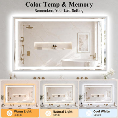 30"x48" LED Bathroom Mirror with Lights, Backlit + Front Lit, Anti-Fog