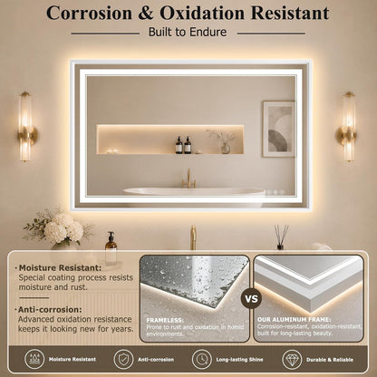 30"x48" LED Bathroom Mirror with Lights, Backlit + Front Lit, Anti-Fog