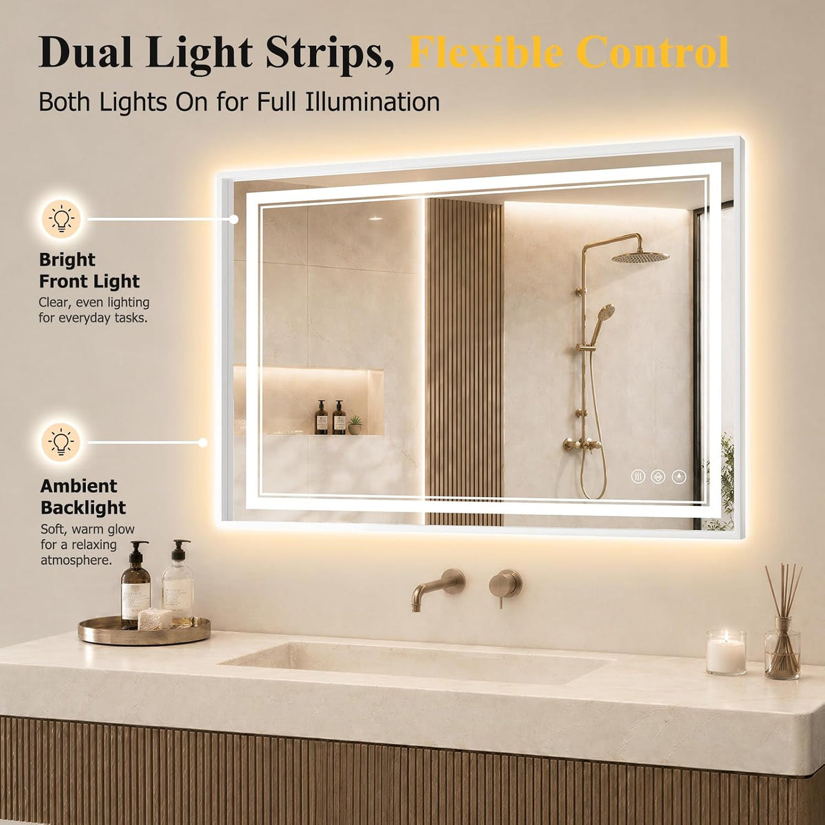 30"x48" LED Bathroom Mirror with Lights, Backlit + Front Lit, Anti-Fog