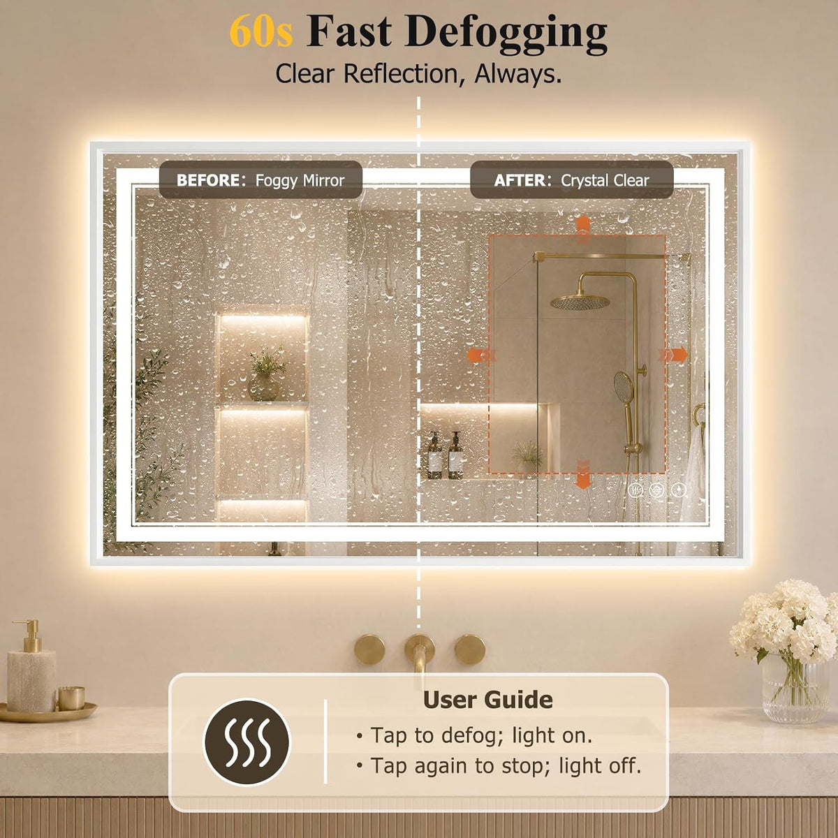 30"x48" LED Bathroom Mirror with Lights, Backlit + Front Lit, Anti-Fog