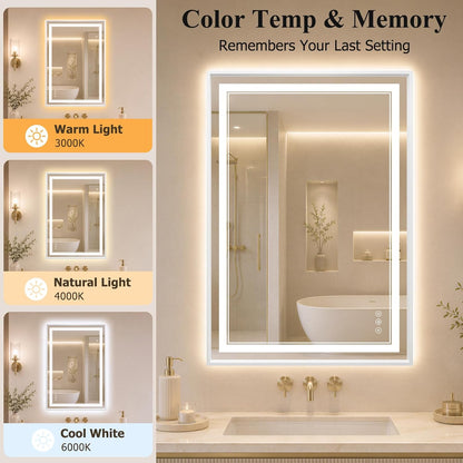 30"x48" LED Bathroom Mirror with Lights, Backlit + Front Lit, Anti-Fog