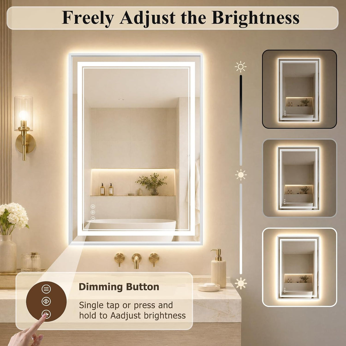 30"x48" LED Bathroom Mirror with Lights, Backlit + Front Lit, Anti-Fog