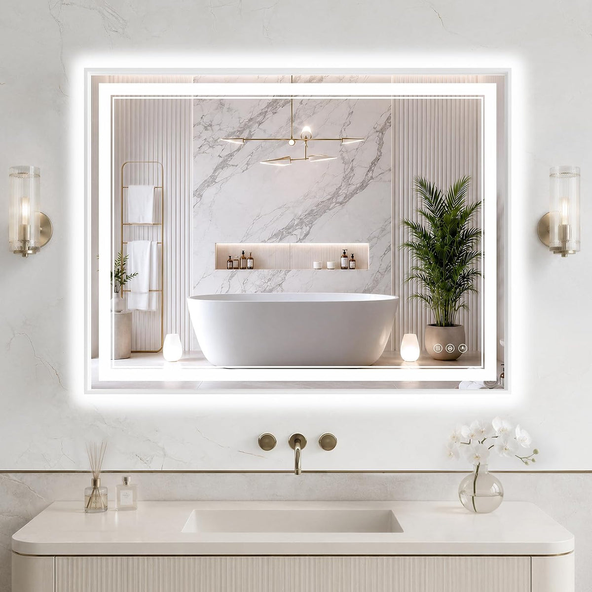 30"x48" LED Bathroom Mirror with Lights, Backlit + Front Lit, Anti-Fog