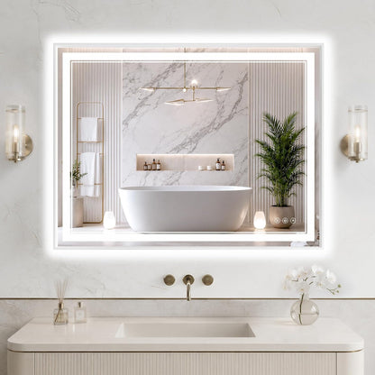 30"x48" LED Bathroom Mirror with Lights, Backlit + Front Lit, Anti-Fog