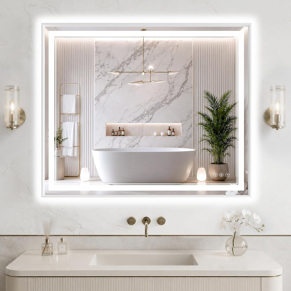 30"x48" LED Bathroom Mirror with Lights, Backlit + Front Lit, Anti-Fog