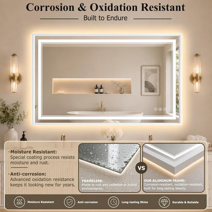 30"x48" LED Bathroom Mirror with Lights, Backlit + Front Lit, Anti-Fog