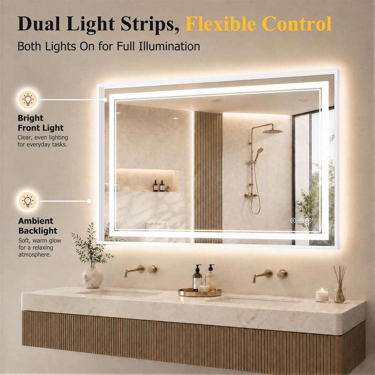 30"x48" LED Bathroom Mirror with Lights, Backlit + Front Lit, Anti-Fog
