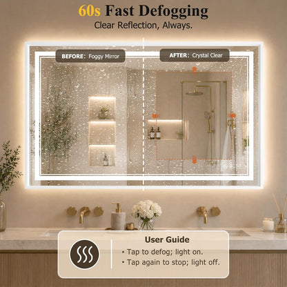 30"x48" LED Bathroom Mirror with Lights, Backlit + Front Lit, Anti-Fog