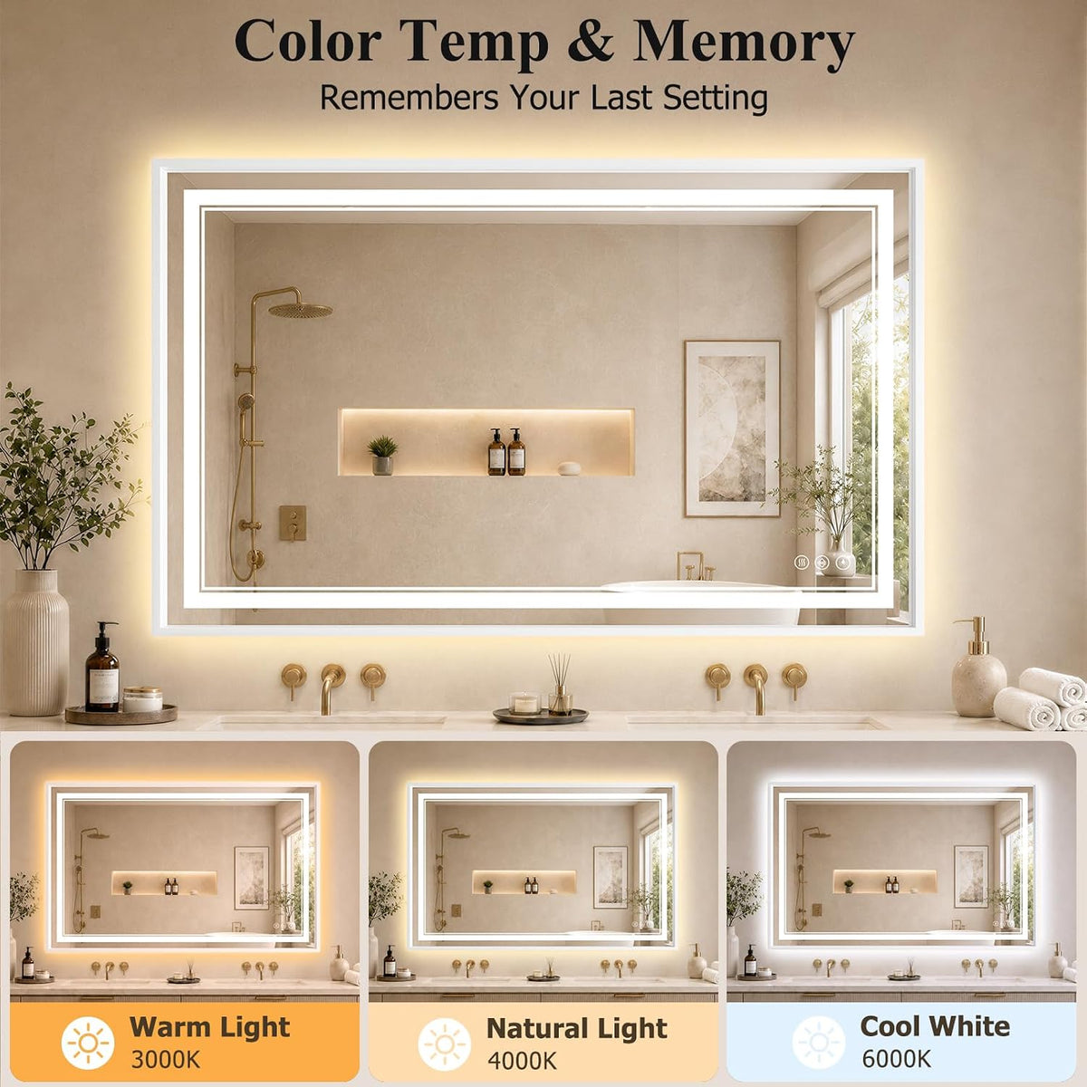 30"x48" LED Bathroom Mirror with Lights, Backlit + Front Lit, Anti-Fog