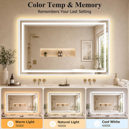 30"x48" LED Bathroom Mirror with Lights, Backlit + Front Lit, Anti-Fog