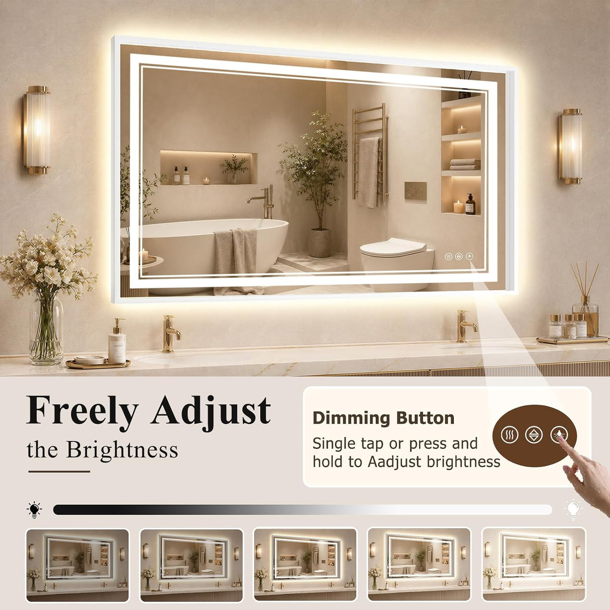 30"x48" LED Bathroom Mirror with Lights, Backlit + Front Lit, Anti-Fog