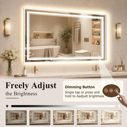30"x48" LED Bathroom Mirror with Lights, Backlit + Front Lit, Anti-Fog