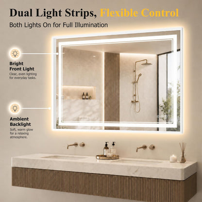 30"x48" LED Bathroom Mirror with Lights, Backlit + Front Lit, Anti-Fog