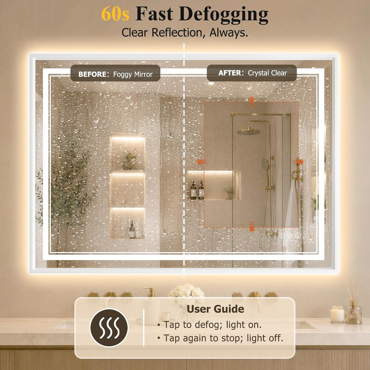 30"x48" LED Bathroom Mirror with Lights, Backlit + Front Lit, Anti-Fog