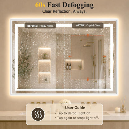 30"x48" LED Bathroom Mirror with Lights, Backlit + Front Lit, Anti-Fog