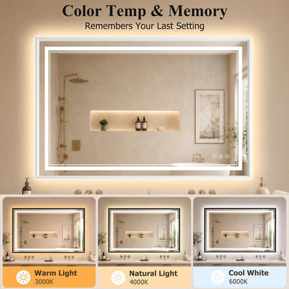 30"x48" LED Bathroom Mirror with Lights, Backlit + Front Lit, Anti-Fog
