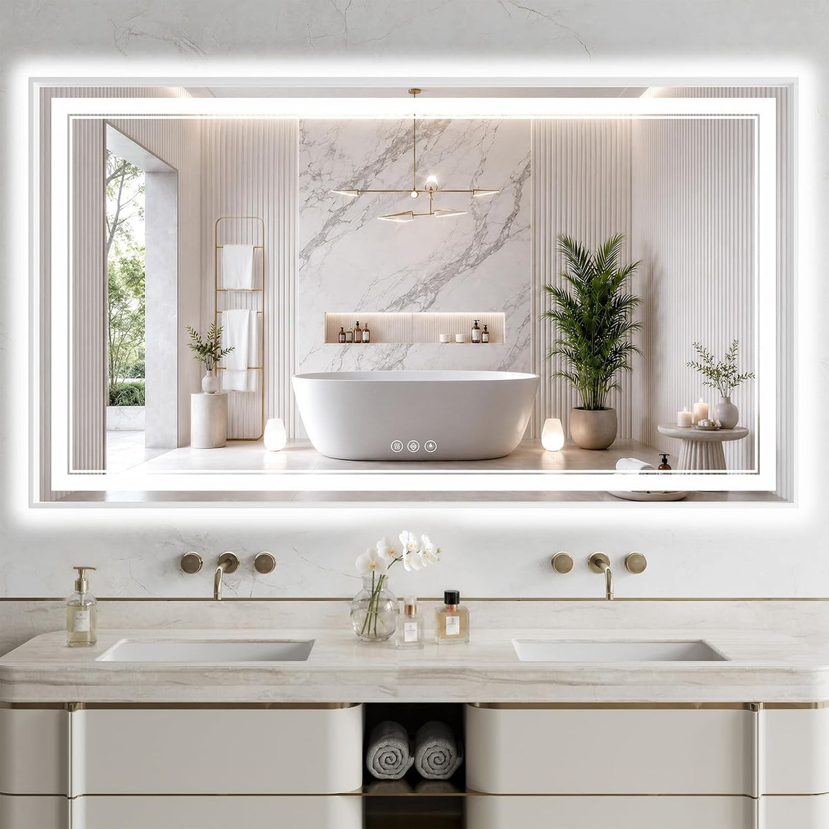 30"x48" LED Bathroom Mirror with Lights, Backlit + Front Lit, Anti-Fog