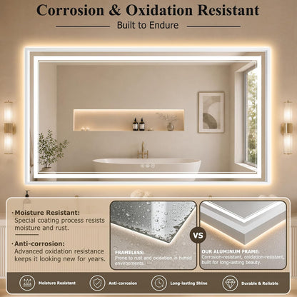30"x48" LED Bathroom Mirror with Lights, Backlit + Front Lit, Anti-Fog