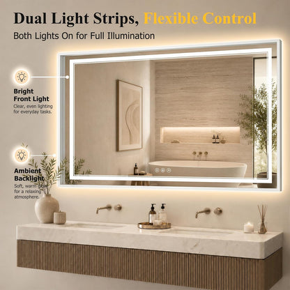 30"x48" LED Bathroom Mirror with Lights, Backlit + Front Lit, Anti-Fog