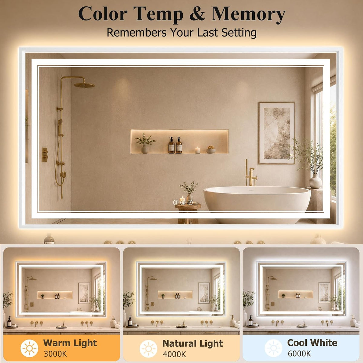 30"x48" LED Bathroom Mirror with Lights, Backlit + Front Lit, Anti-Fog