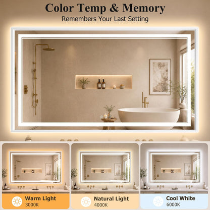 30"x48" LED Bathroom Mirror with Lights, Backlit + Front Lit, Anti-Fog