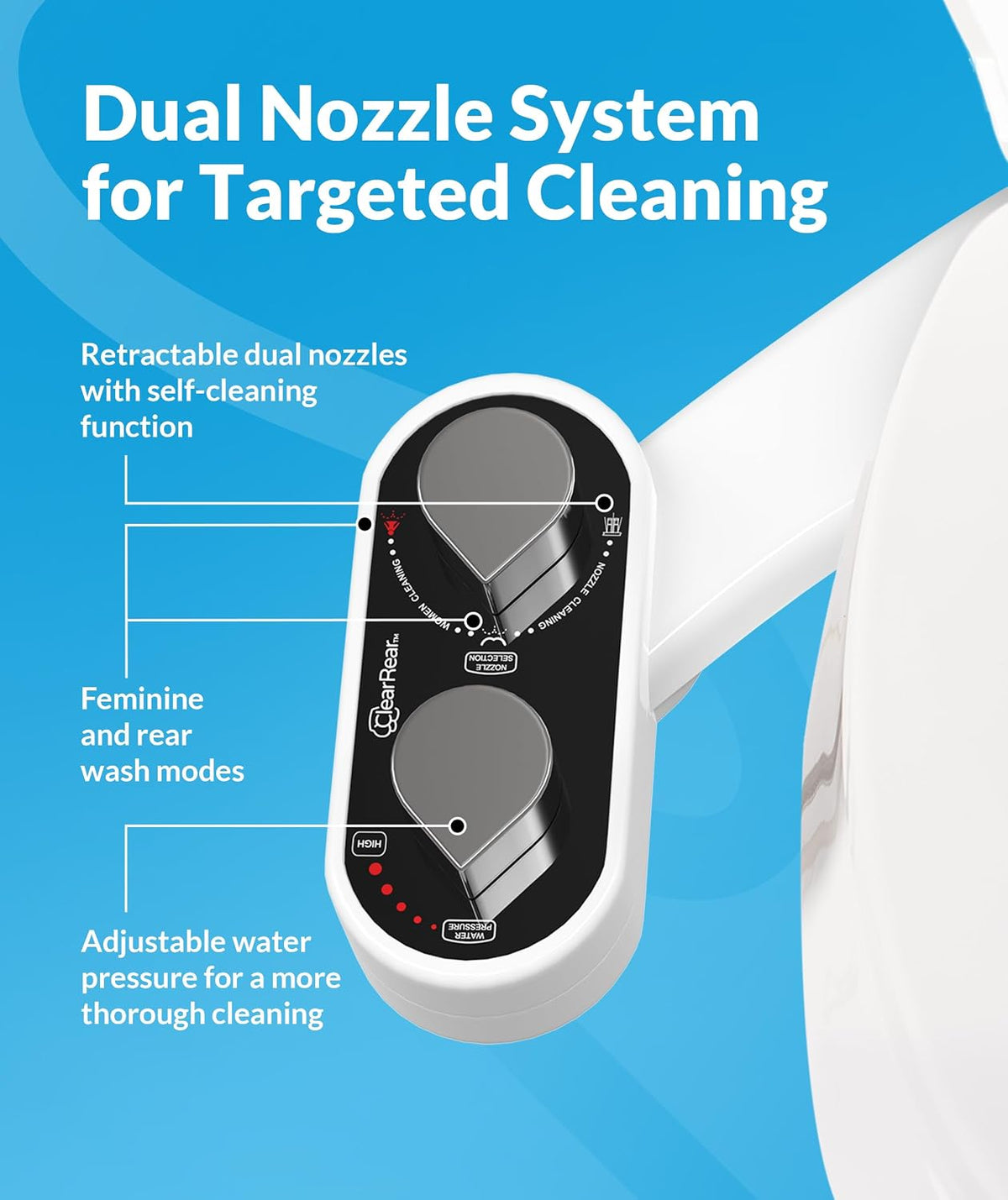 Bidet Attachment for Toilet Seat - Non-Electric with Self Cleaning Dual Nozzles, Leak Proof Connectors, Adjustable Water Spray, Rear & Feminine Wash - Hygienic Bathroom Upgrades