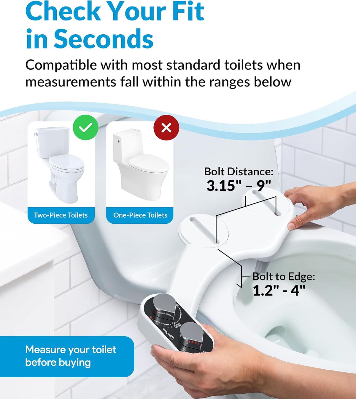 Bidet Attachment for Toilet Seat - Non-Electric with Self Cleaning Dual Nozzles, Leak Proof Connectors, Adjustable Water Spray, Rear & Feminine Wash - Hygienic Bathroom Upgrades