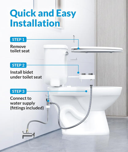 Bidet Attachment for Toilet Seat - Non-Electric with Self Cleaning Dual Nozzles, Leak Proof Connectors, Adjustable Water Spray, Rear & Feminine Wash - Hygienic Bathroom Upgrades
