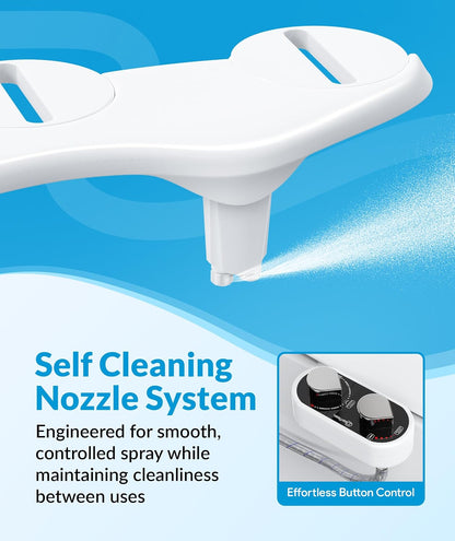 Bidet Attachment for Toilet Seat - Non-Electric with Self Cleaning Dual Nozzles, Leak Proof Connectors, Adjustable Water Spray, Rear & Feminine Wash - Hygienic Bathroom Upgrades