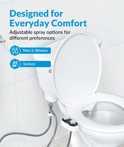 Bidet Attachment for Toilet Seat - Non-Electric with Self Cleaning Dual Nozzles, Leak Proof Connectors, Adjustable Water Spray, Rear & Feminine Wash - Hygienic Bathroom Upgrades