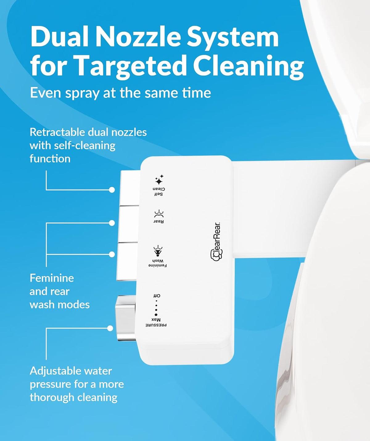 Bidet Attachment for Toilet Seat - Non-Electric with Self Cleaning Dual Nozzles, Leak Proof Connectors, Adjustable Water Spray, Rear & Feminine Wash - Hygienic Bathroom Upgrades