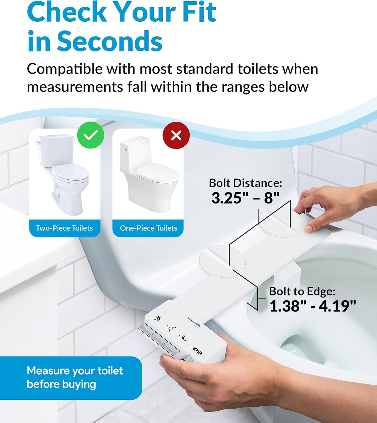Bidet Attachment for Toilet Seat - Non-Electric with Self Cleaning Dual Nozzles, Leak Proof Connectors, Adjustable Water Spray, Rear & Feminine Wash - Hygienic Bathroom Upgrades