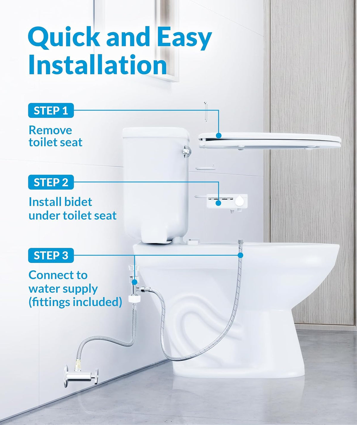 Bidet Attachment for Toilet Seat - Non-Electric with Self Cleaning Dual Nozzles, Leak Proof Connectors, Adjustable Water Spray, Rear & Feminine Wash - Hygienic Bathroom Upgrades