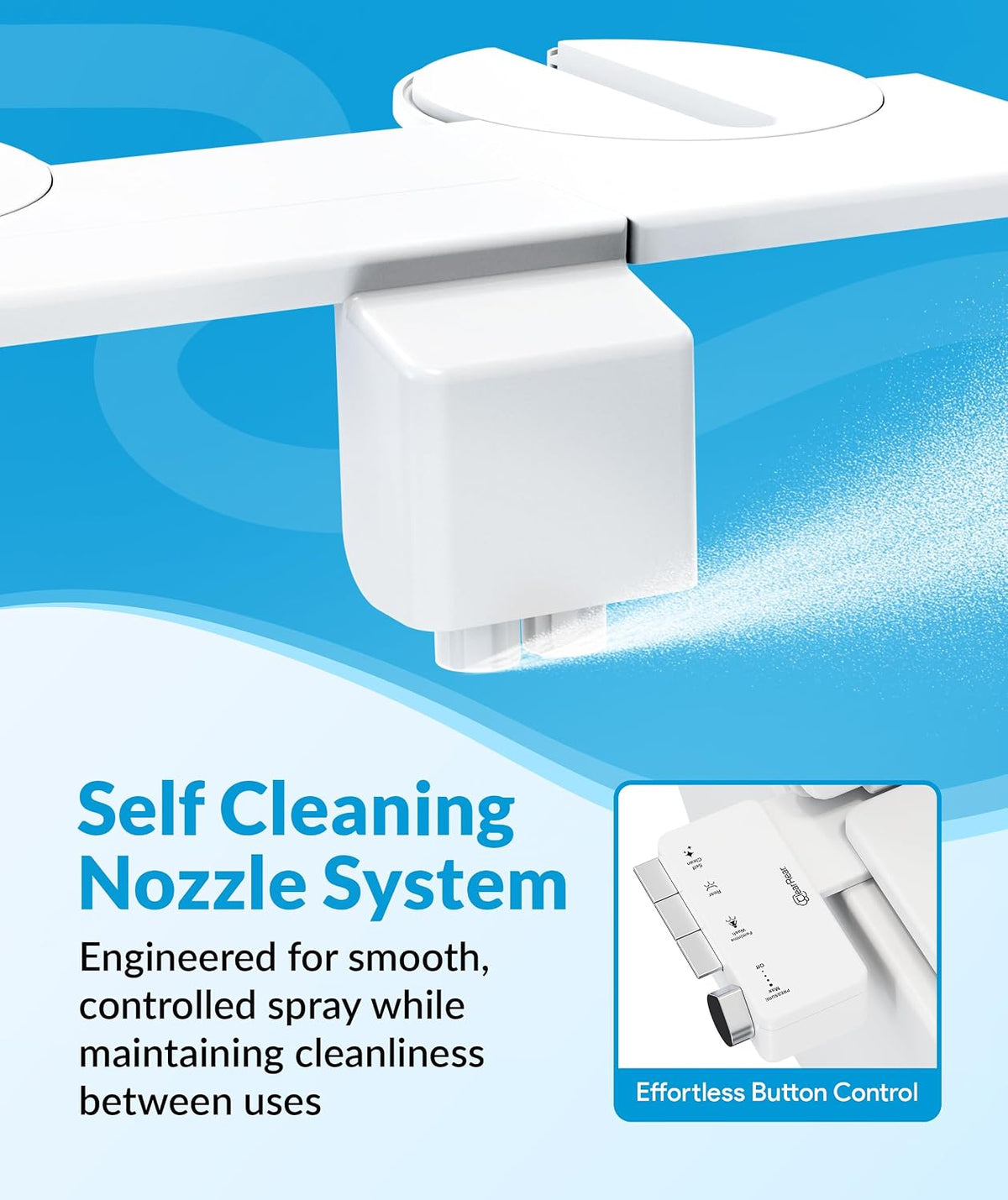Bidet Attachment for Toilet Seat - Non-Electric with Self Cleaning Dual Nozzles, Leak Proof Connectors, Adjustable Water Spray, Rear & Feminine Wash - Hygienic Bathroom Upgrades