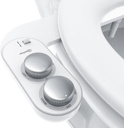 Bidet Attachment for Toilet Seat - Non-Electric with Self Cleaning Dual Nozzles, Leak Proof Connectors, Adjustable Water Spray, Rear & Feminine Wash - Hygienic Bathroom Upgrades