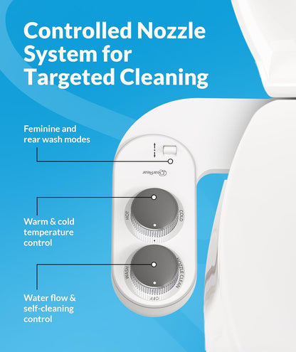 Bidet Attachment for Toilet Seat - Non-Electric with Self Cleaning Dual Nozzles, Leak Proof Connectors, Adjustable Water Spray, Rear & Feminine Wash - Hygienic Bathroom Upgrades