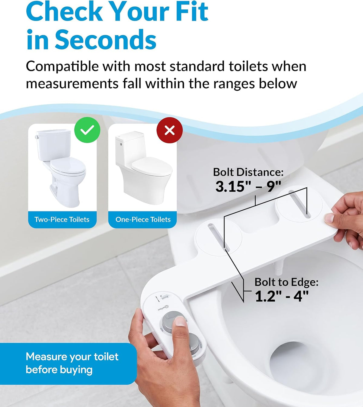 Bidet Attachment for Toilet Seat - Non-Electric with Self Cleaning Dual Nozzles, Leak Proof Connectors, Adjustable Water Spray, Rear & Feminine Wash - Hygienic Bathroom Upgrades