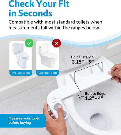 Bidet Attachment for Toilet Seat - Non-Electric with Self Cleaning Dual Nozzles, Leak Proof Connectors, Adjustable Water Spray, Rear & Feminine Wash - Hygienic Bathroom Upgrades
