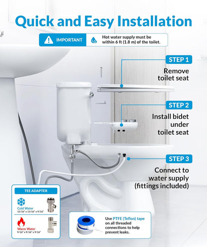 Bidet Attachment for Toilet Seat - Non-Electric with Self Cleaning Dual Nozzles, Leak Proof Connectors, Adjustable Water Spray, Rear & Feminine Wash - Hygienic Bathroom Upgrades