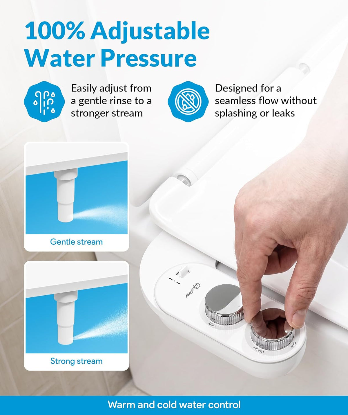 Bidet Attachment for Toilet Seat - Non-Electric with Self Cleaning Dual Nozzles, Leak Proof Connectors, Adjustable Water Spray, Rear & Feminine Wash - Hygienic Bathroom Upgrades