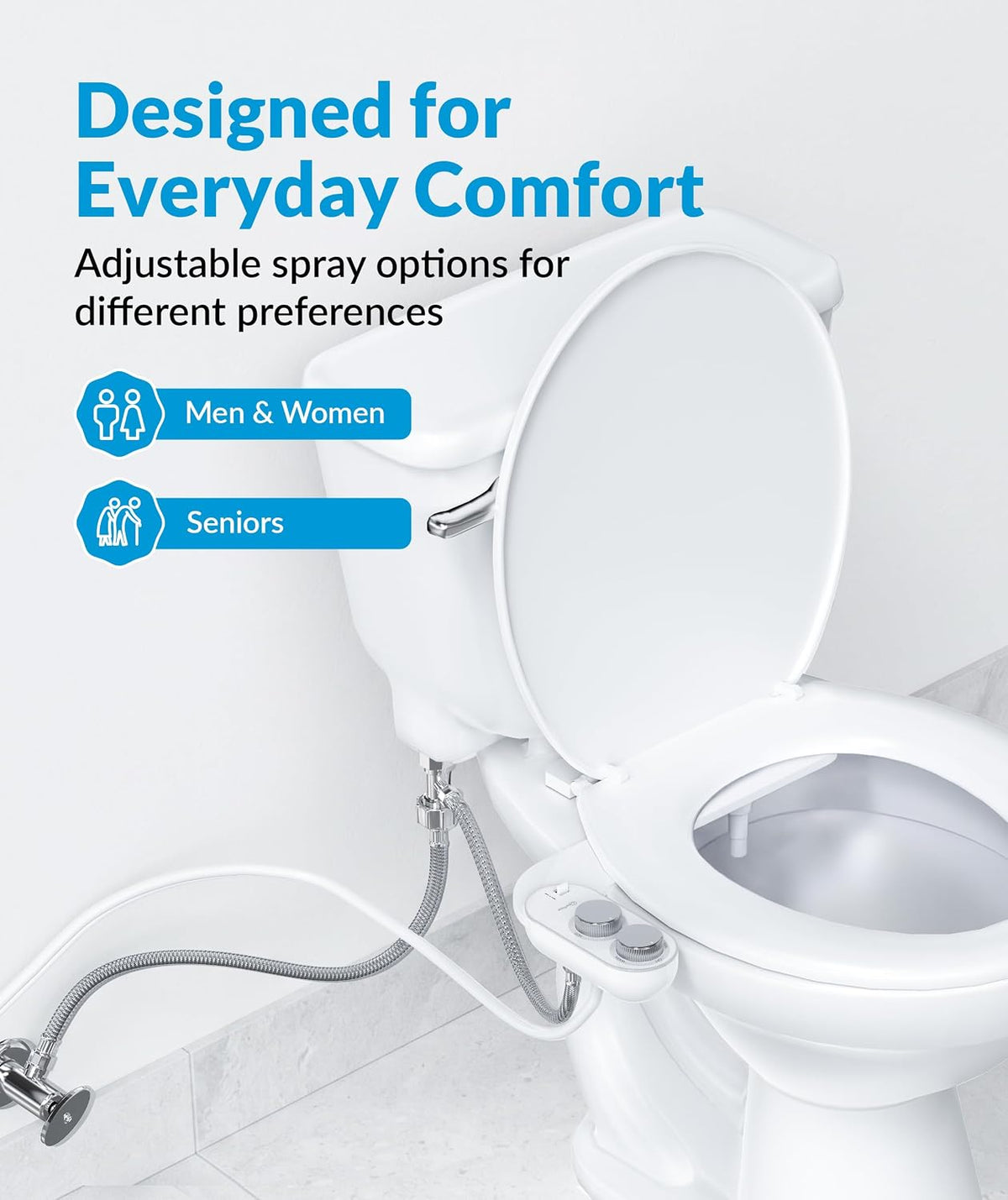 Bidet Attachment for Toilet Seat - Non-Electric with Self Cleaning Dual Nozzles, Leak Proof Connectors, Adjustable Water Spray, Rear & Feminine Wash - Hygienic Bathroom Upgrades
