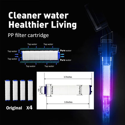 LED Shower Head with Handheld High Pressure Shower Heads Set with 79 Inch Shower Hose,Shower Holder,4 PP Cotton Filters,Turbo Fan Shower Water Temperature-Controlled One Key Pause Switch