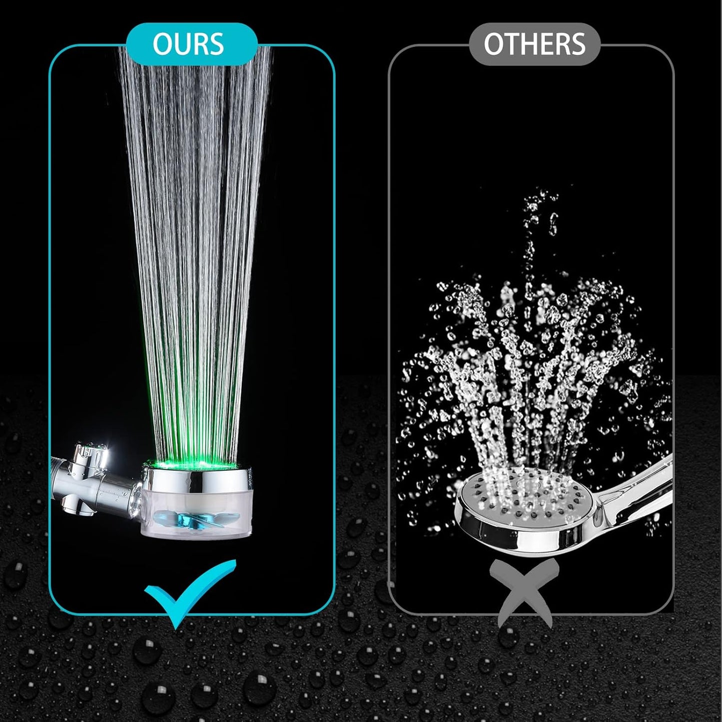 LED Shower Head with Handheld High Pressure Shower Heads Set with 79 Inch Shower Hose,Shower Holder,4 PP Cotton Filters,Turbo Fan Shower Water Temperature-Controlled One Key Pause Switch