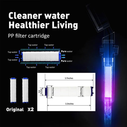 LED Shower Head with Handheld High Pressure Shower Heads Set with 79 Inch Shower Hose,Shower Holder,4 PP Cotton Filters,Turbo Fan Shower Water Temperature-Controlled One Key Pause Switch