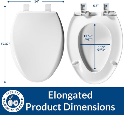 Aurora Slow Close Toilet Seat, Easy Clean Hinges and Adjustable Perfect Fit Plastic Seat, Made in USA, Elongated, White