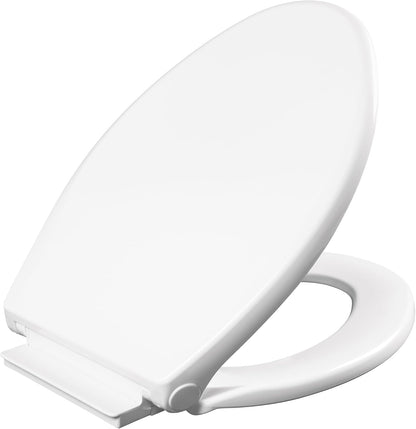 Aurora Slow Close Toilet Seat, Easy Clean Hinges and Adjustable Perfect Fit Plastic Seat, Made in USA, Elongated, White