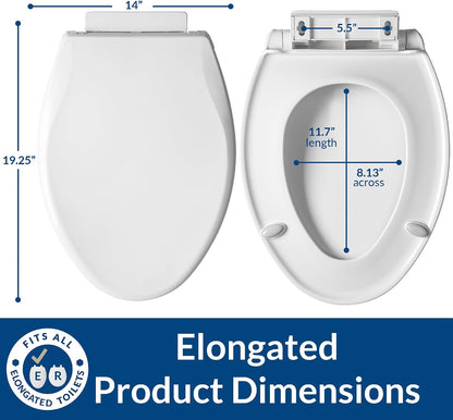 Aurora Slow Close Toilet Seat, Easy Clean Hinges and Adjustable Perfect Fit Plastic Seat, Made in USA, Elongated, White