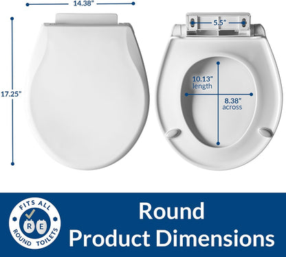 Aurora Slow Close Toilet Seat, Easy Clean Hinges and Adjustable Perfect Fit Plastic Seat, Made in USA, Elongated, White