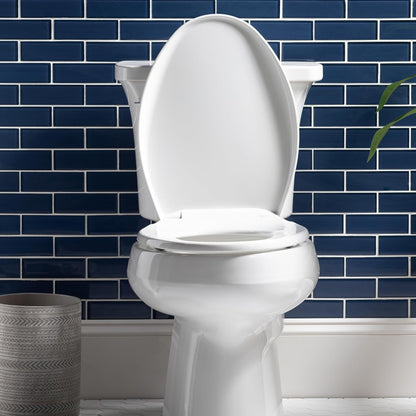 Aurora Slow Close Toilet Seat, Easy Clean Hinges and Adjustable Perfect Fit Plastic Seat, Made in USA, Elongated, White