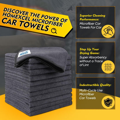 Microfiber Cleaning Cloth, 12.5 x 12.5 inch Microfiber Towels for Cars, Ultra Absorbent Washing Cloth, Lint Free Streak Free Cleaning Rags for Car, Kitchen, and Window (Grey)